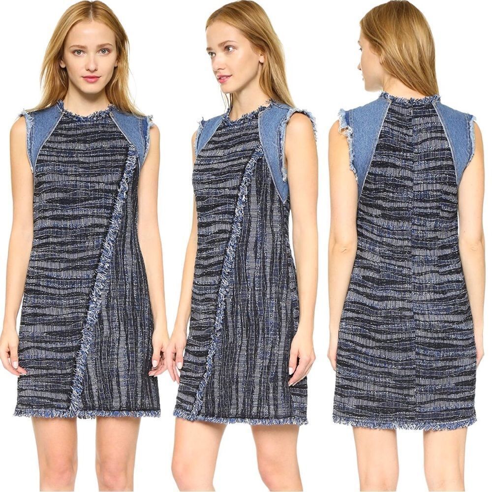 REBECCA Taylor Boho Tweed And Denim Dress BNWT